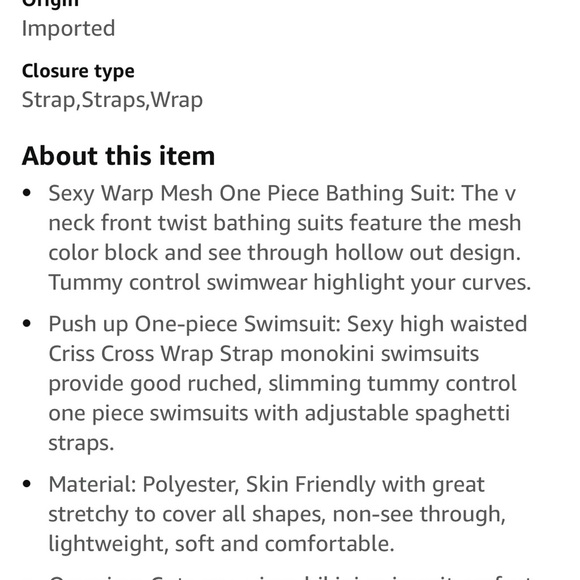 Swimming Suit - one piece, V neck, push-up cups, mesh, slimming- Size XL - Picture 7 of 7